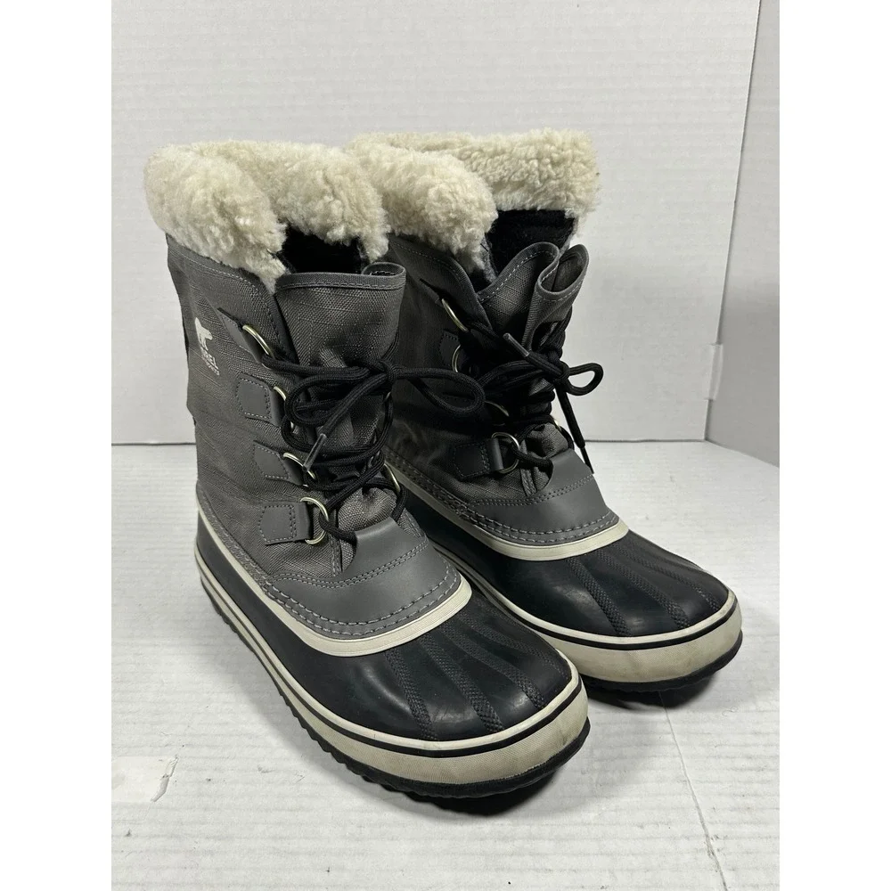 Sorel Winter Carnival Womens 9 Waterproof Snow Boots Gray Black NL1495-035